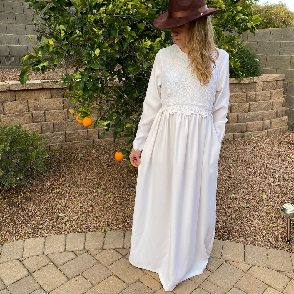 Vintage White Maxi Dress Lace Boho Bohemian Wedding Bride 60s 70s - Picture 2 of 11
